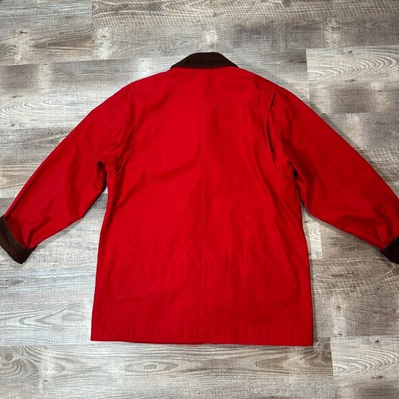 Lands'End Leather Collar Red Plaid Lined Barn Coat | Men's Size Tall L (42-44) - Picture 8 of 12